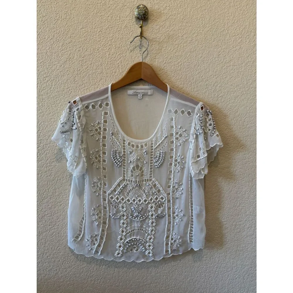 LOVERS+FRIENDS BEADS EMBROIDERED IVORY/white  COLOR SIZE Medium BLOUSE